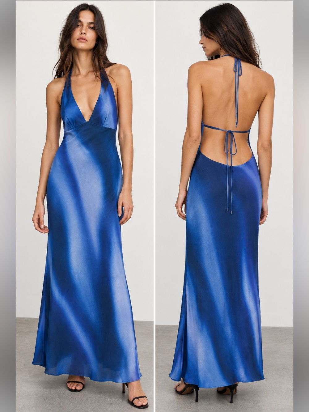 Zara NWT printed halter long dress blue 8222/122